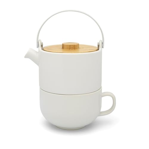 weißes mattes Keramik Tea-for-one Set 0.5 Liter 2-teilig