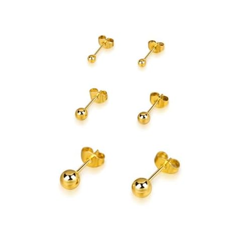 3 Pairs Gold Ball Stud Earrings Set Cover