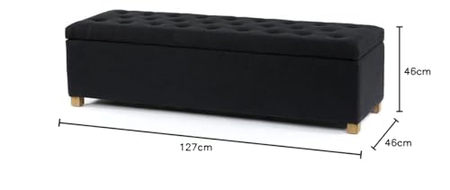 Image of MODERN WAVE Ashlee 50 inch Large Fabric Upholstered Flip Top Storage Bench 3 Seater Sofa Couch Pouffe Sofa Bench Ottoman for Living Room, Bedroom, Office. (Black)