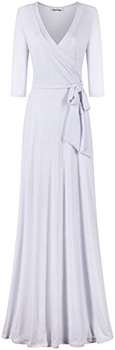 Image of Women's 3 /4 Sleeve Deep V-Neck Maxi Faux Wrap Solid Plus Size Dress