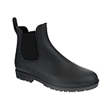 Capelli New York Ladies Ankle Length Jelly Rain Boots, Solid Chelsea Body Rain Boots with Elastic Gores, Matte Black, Size 8