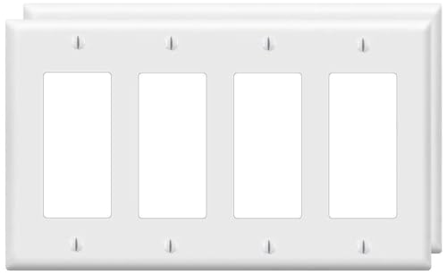 Image of Decorator Wall Plates 4-Gang Switch Outlet Electrical Cover Plate Unbreakable Thermoplastic Faceplate for Light Receptacle Outlet Switch, White (2 Pack)