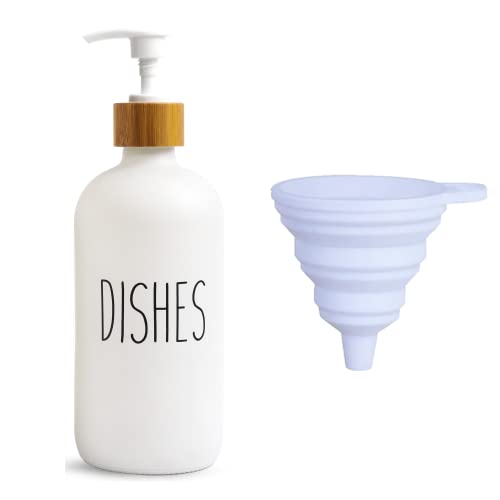 Image of LOOCHICA Dish White Glass Soap Dispenser with Plastic Pump, 16 Oz White Dish Soap Dispenser Set Refillable Reusable Apothecary Soap Pump Dispenser Bottles for Bathroom and Kitchen