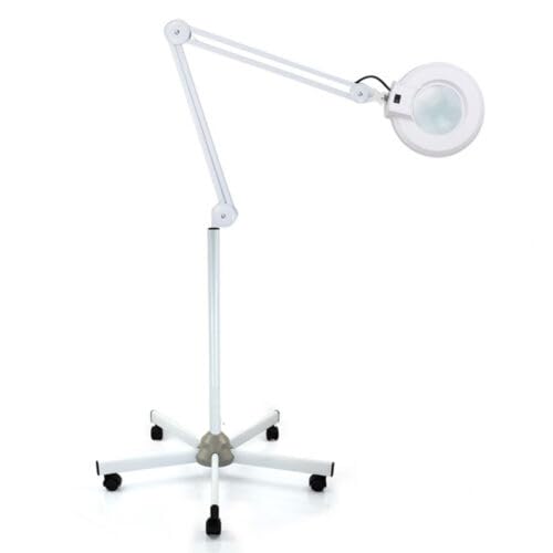 Lámpara de lupa de pie, lupa de pie, con iluminación rotativa de 180° con ruedas, lámpara lupa profesional, lámpara estética, 5 veces la tasa de ampliación(blanco)