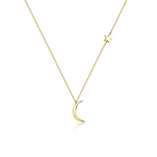 Tasiso Dainty Moon And Star Pendant Necklace Gold Crescent Moon Necklace Delicate Tiny Star Charm Necklace Minimalist Jewelry For Women 46Cm #TOP4