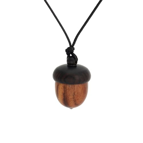 EUHELOPA ネクレス ペンダント キーホルダー カップル 檀木 御守り ペット 分骨 骨壷 木製 犬 猫 手元供養 産毛 お洒落 アクセサリー メモリアルグッズ ケース ドングリ (B)