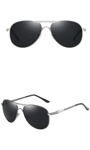 Image of Polarized Aviator Sunglasses for Men | Alloy Frame UV Protected Anti-Glare Goggles for Outdoor Driving Riding Fashion Beach | Stylish Sunglasses for Men | Silver Gun Black (Large)