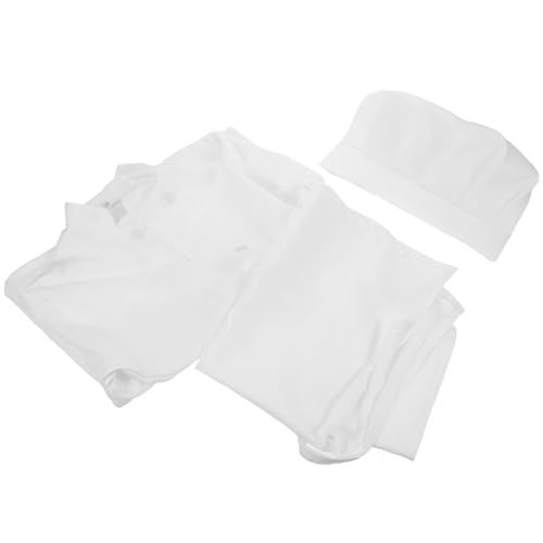 PACKOVE Barns Kockkostym med Förkläde och Hatt Slitstark och Tvättbar Matlagnings Bakningsutrustning för Pojkar och Flickor för Rollspel Fester och Förskoleaktiviteter Långärmad Vit Design