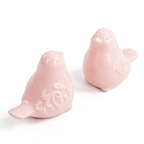 Insiswiner Home Keramik Tier Dekor Golden Birds Figur Garten Cottage Deko Rosa Vogel groß 2 Stk