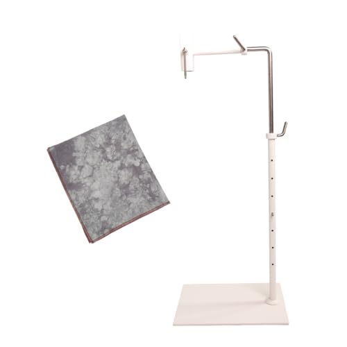 Image of Embroidery Hoop Stand Cross Stitch Bundle - Lowery Lilly White Cross Stitch Floor Hands Free Workstand with Unique Hand Dyed Aida 16 Count Cross Stitch Fabric by VolcanoStitching