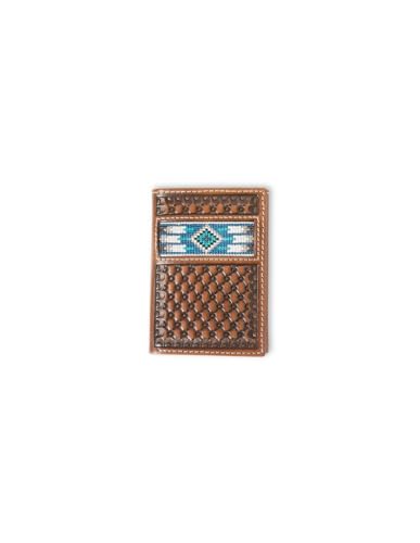 ARIAT Trifold Southwest Inlay Wallet, Brown
