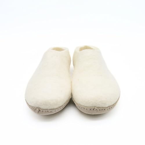 White Classic Slipper With Leather Sole - Handmade In Nepal From Wool2