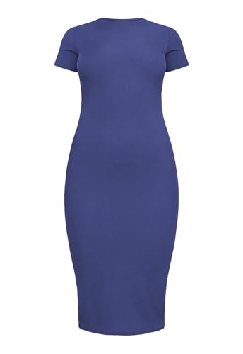 Image of Women's Crew Neck Short Sleeve Slim Fit Ribbed T Shirt Casual Midi Bodycon Dress