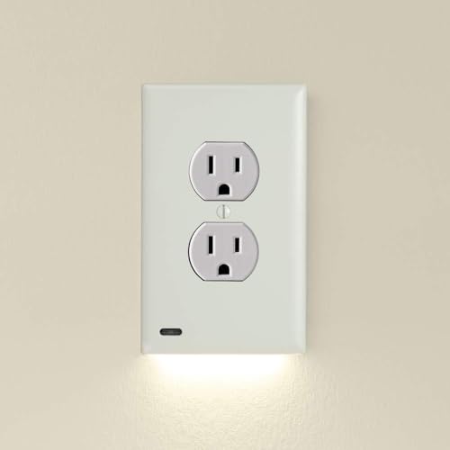 Image of Single - SnapPower GuideLight [For Duplex Outlets] - Replaces Plug-In Night Light - Electrical Receptacle Wall Plate With LED Night Lights - Auto On /Off Sensor - (Duplex, Light Almond)