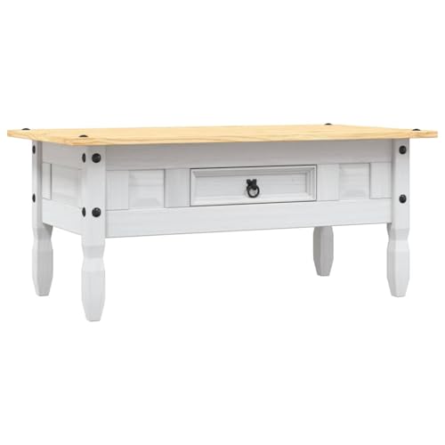 vidaXL Mesa de Centro Mesita de Sofá Mesilla de Café de Salón de Madera Tipo Corona Range Pino Mexicano Blanco 100x55x44 cm