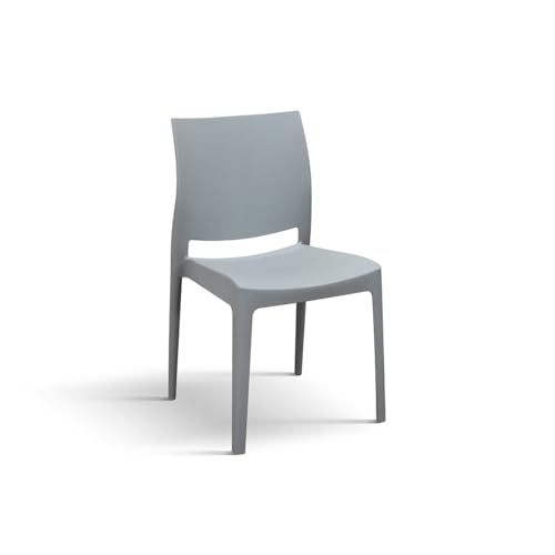 PAZZO DESIGN Chaise Alberto, Ensemble de 4 chaises Modernes, Gris, Polypropylène, Empilable, Intérieur et Extérieur