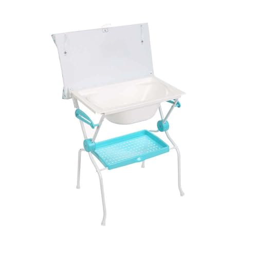 PLASTIMYR Bañera Cambiador Bebe ADA   Plegable con Patas Antideslizantes para Mayor Seguridad   Bañera Plegable Bebé Viaje con Cambiador Abatible y Bandeja Portaobjetos – Portable Lovely Azul