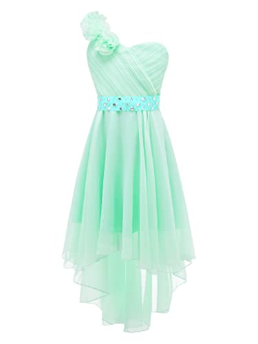 Kids One Shoulder Asymmetrical Chiffon Junior Bridesmaid Wedding Flower Girl Dress Party Princess Dress