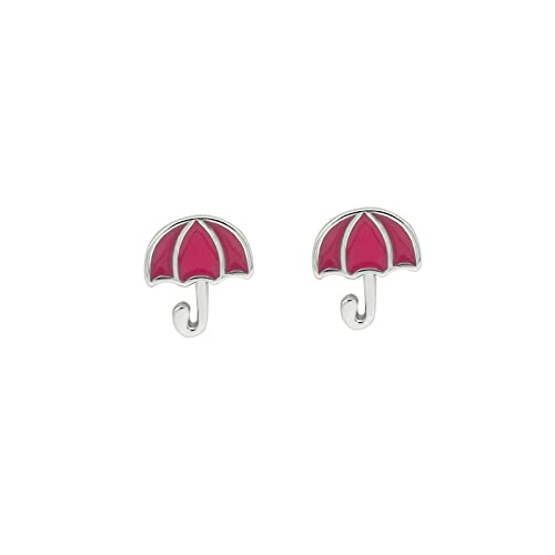 Argent S925 Boucles d'oreilles pour Femme au Glaçage Rose et Forme Parapluie Prestigieux