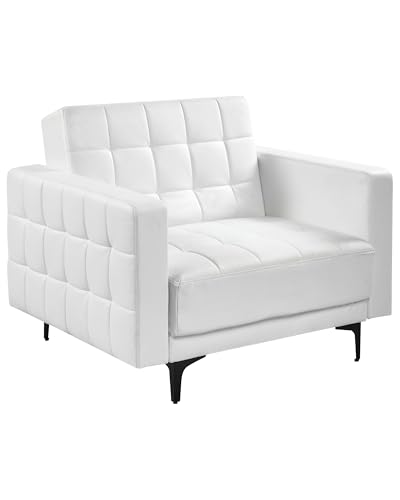 Beliani Fauteuil Moderne en Cuir PU Similicuir Inclinable Lit de Repos Capitonné Pieds Noirs Blanc...