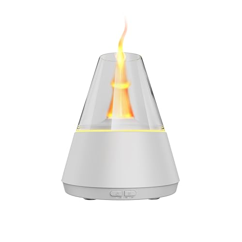 TMEHM Essential Oil Diffuser, 7 Colors Candle Flame Air Diffuser Humidifier, Ultrasonic Aromatherapy Humidifier with Timer for Home, Bedroom, Office, Yoga (White, M)