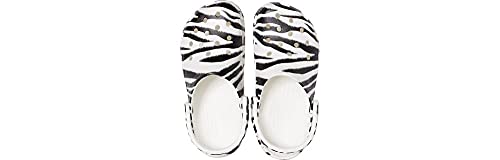 Image of Crocs Men's and Women's Classic Animal Clog Leopard Shoes, White /Zebra Print ,15 Women /13 Men