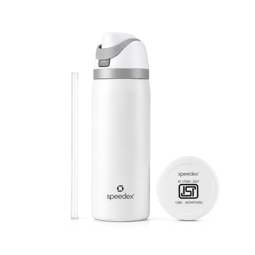 Image of Speedex Coral 500 Stainless Steel Vacuum Insulated Water Bottle 650ml | Thermosteel Flask | Hot 18Hr Cold 24Hr | Flip Straw Lid Sipper | Kids Boys Girls Men Women Office School Gym Travel | White