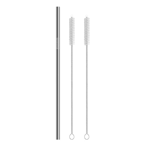 ERZA Metal Straws Stainless Steel Straws 10.5" Drinking Straws Reusable, Perfect for Cocktail, Cleaning Brush for 20/30 Oz Perfect for Yeti, Trail, Tumblers, Bars(1 Straight | 2 Brush)
