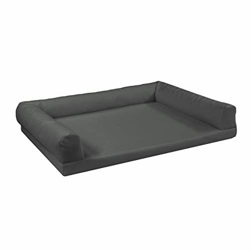 Juelle Orthopädisches Hundebett aus Kunstleder Sofa mit Matratze für große Hunde Abnehmbare Abdeckung, Waschmaschinenwaschbar, Lord L-XXL (120x90cm, Dark Asche)