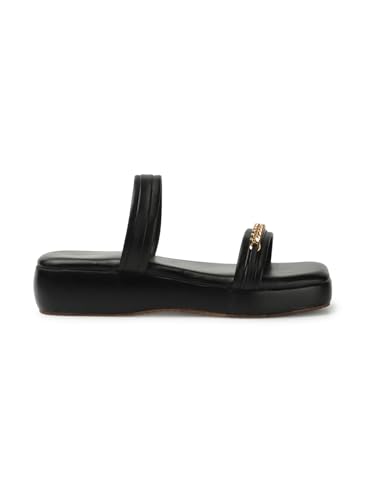 Image of Iconics Women's Fashionable Slip On Comfortable Sandals Colour-Black, Size-UK 8