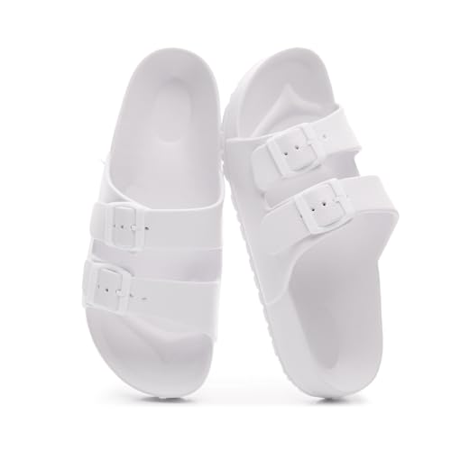 Sandals Slide for Women Double Buckle Adjustable Summer Slippers Flat Shoes