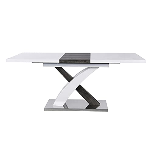 High Gloss White Extendable Dining Table 6 to 8-Seater with Stainless Steel Base