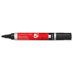 Image of Brand New. 5 Star Permanent Marker Xylene/Toluene-free Smearproof Bullet Tip 2mm Line Black [Pack 12]