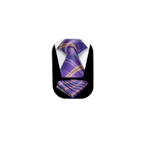 Image of HISDERN Mens Ties Plaid Tie and Pocket Square Set Classic Woven Formal Checkered Neckties & Handkerchief Wedding Party