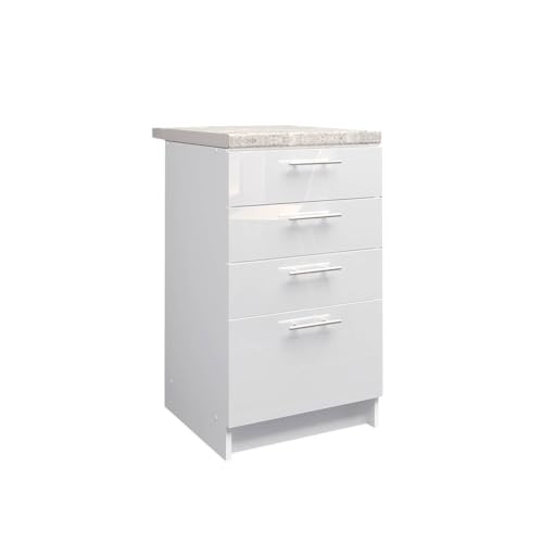 JD Greta Fixed Height 500mm Kitchen Drawer Base Cabinet Floor Unit with 38mm Worktop – White Gloss