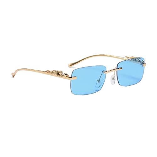 Image of Dervin Leopard Decorated Arms Rimless Rectangle Sunglasses for Men and Women