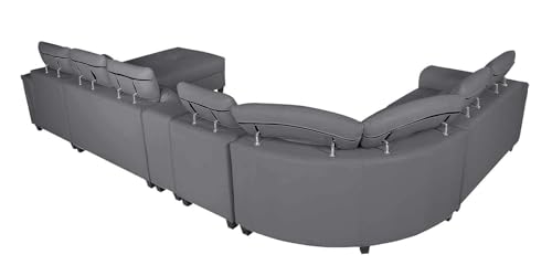 Image of Torque Arnold Fabric 8 Seater Sofa with Lounger and Cup Holder Dark Grey | Corner Sofa Couch with Moveable Headrest | U Shape Sectional Sofa Set Living Room Office Home