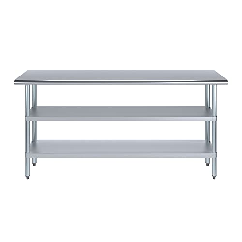 Image of AmGood Stainless Steel Work Table with 2 Shelves | NSF | Metal Utility Table (72 inch Long x 14 inch Deep)