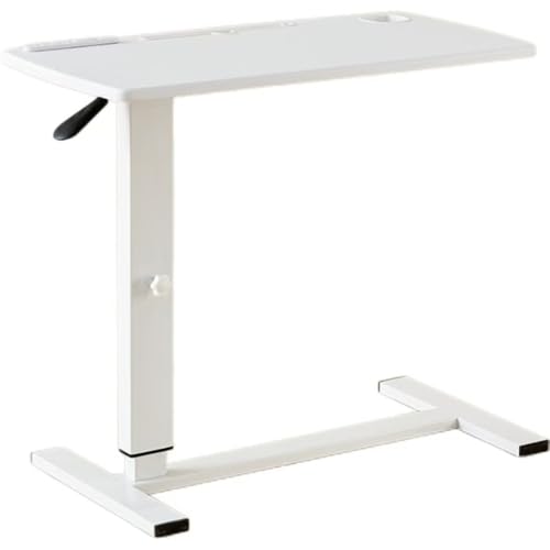 Giawkca サイドテーブル H7 キャスター付き ベッドテーブル おしゃれ 昇降式 高さ調整可能 差し込み 360度回転 木目調エッジ 組立簡単 在宅勤務 (ホワイト(昇降版+折りたたみ版+USB版),85*45CM)