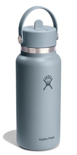 Image of Hydro Flask Water Bottle - Insulated Stainless Steel - Wide Mouth Flex Straw Lid, Non Spill, Leakproof and Refillable in 32 Oz Shale Gray