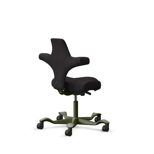 Image of HAG Capisco Standard Chair-Moss Green Frame-Upholstered Black Onyx Vinyl