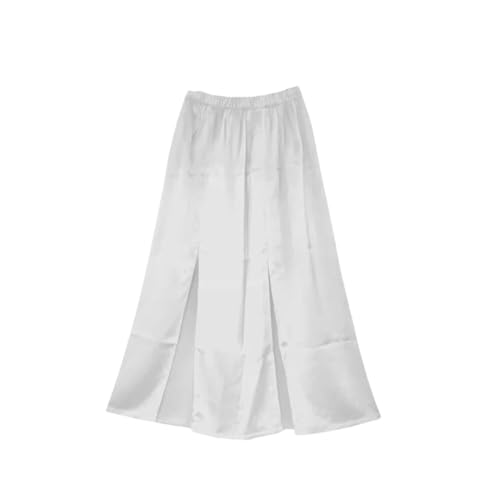 Falda de satén para mujer con abertura media, blanco, 4XL