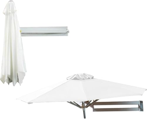 Sombrilla De Patio, Sombrillas De Pared, Sombrilla De Pared Exterior con Poste De Metal, Sombrilla Inclinable, Sombrilla con Marco De Aluminio, White, 2.5m