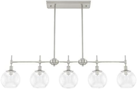 Hunter - Xidane 5-light Brushed Nickel, Extra Large Chandelier, Dimmable, Mid Century Modern Style, Linear Shaped, for Bedrooms, Kitchens, Dining, Living Rooms - 19748