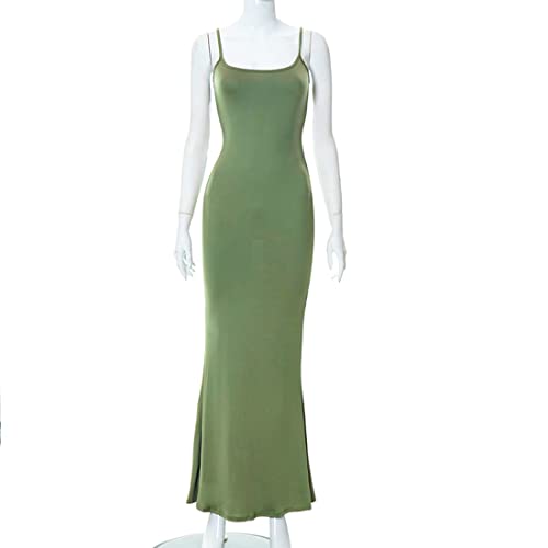 Image of Womens Spaghetti Strap Bodycon Backless Maxi Dress