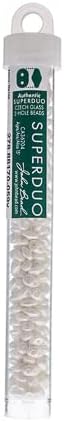 Matubo Czech Superduo 2-Hole, 22g, 2.5x5mm, White- White Luster
