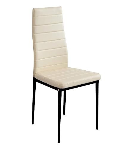 Home Heavenly® - Pack 4 sillas Comedor Cocina Leiden, Silla tapizada Polipiel Acolchado Lineal y Patas metálicas. 96x39x44 cm (Beige Pata Negra)