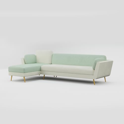 Image of Nuvola Air Premium Latex Fabric Sofa | 3, 4 & 5 Seater Options | 2 & 3-Toned Variants | Ultra-Soft Deep Seating Comfort | Modern Living Room Sofa | 3-Year Warranty (Mint Green and White, LHS, 5)