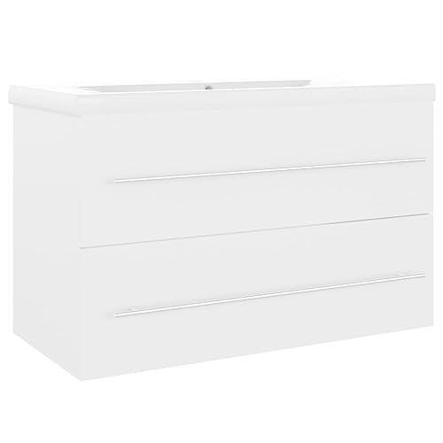 vidaXL Sink Cabinet with Built-in Basin Bathroom Washroom Furniture Storage Cabinet Wash Basin Rack Vanity Unit Organiser White Chipboard
