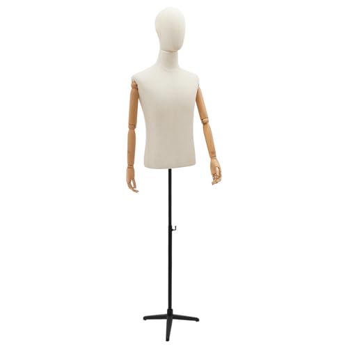 Male Mannequin Torso with Tripod Stand, Male Dress Form Display, Adjustable Height and Posture, Dress Form for Clothing Stores Tailor Shops Clothing Dress Jewelry Display (Black, H:53-76in)
